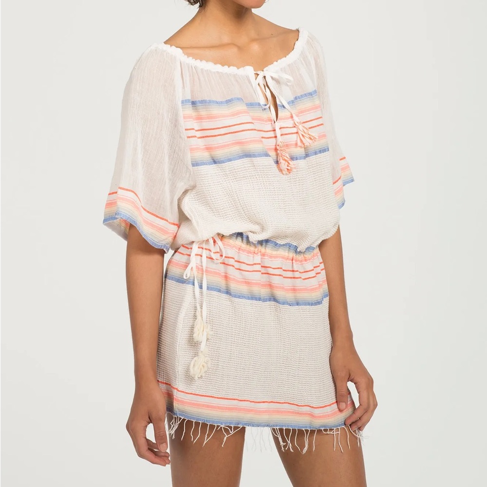 Lemlem Mini Dress Elsi Tassel Tie Offsholder Tunic